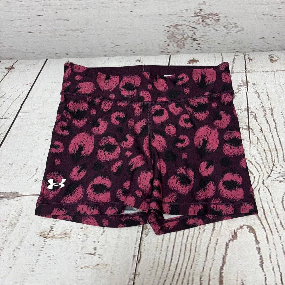 Under Armour Womens Pink Purple Leopard Print Compression Athletic Shorts 3in XS